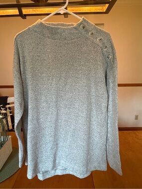 NWT LOFT Heather Gray Button Shoulder Mock Neck Sweater L